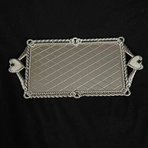 Judith Ripka Jewelry Tray, Crisscross pattern mirror, Mother of Pearl, Blk onyx.